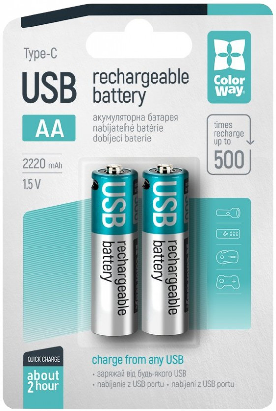 Акумулятор ColorWay 2xAA 2220 mAh USB Type-C (CW-UBAA-10)