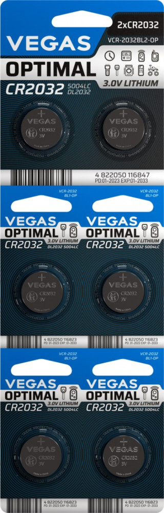 Аккумулятор / батарейка Vegas Optimal 6xCR2032 (VСR-2032BL6-OP)