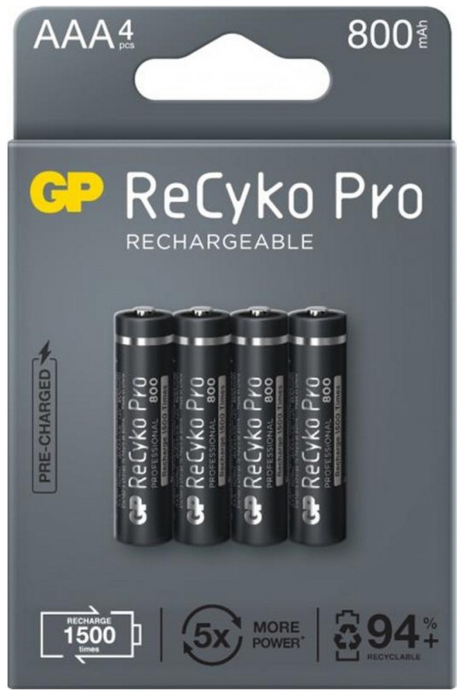 Аккумулятор GP Recyko Pro 4xAAA 800 mAh (GP85AAAHCB-2EB4)