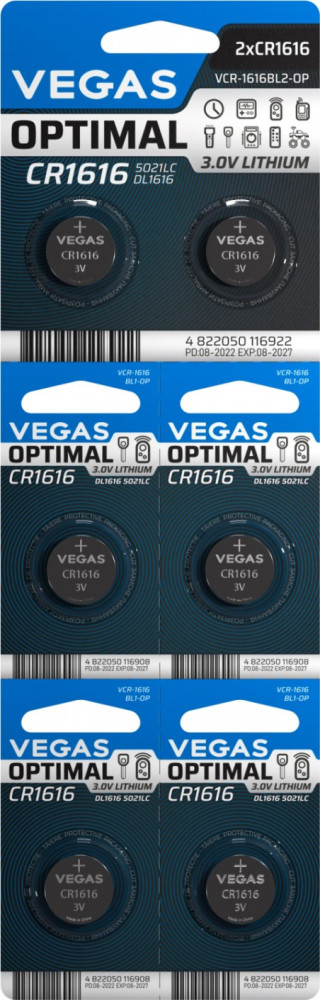 Аккумулятор / батарейка Vegas Optimal 6xCR1616 (VСR-1616BL6-OP)
