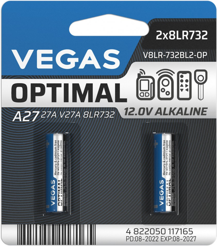 Батарейка A27 Vegas Optimal 2xA27 (V8LR-732BL2-OP)