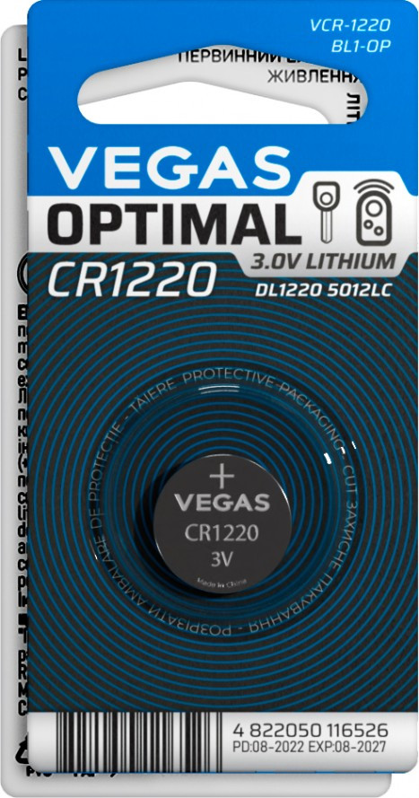 Аккумулятор / батарейка Vegas Optimal 1xCR1220 (VСR-1220BL1-OP)