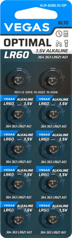 Аккумулятор / батарейка Vegas Optimal 10xAG1 (VLR-60BL10-OP)