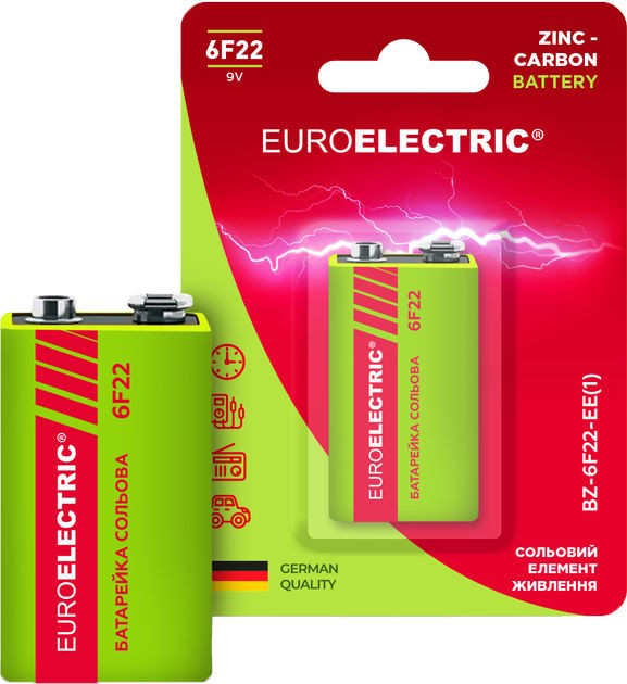 Батарейка Крона EUROELECTRIC Krona/6F22 (BZ-6F22-EE(1))