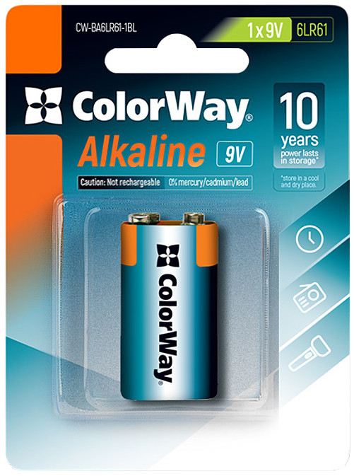 Батарейка Крона ColorWay Alkaline Power 1xKrona (CW-BA6LR61-1BL)