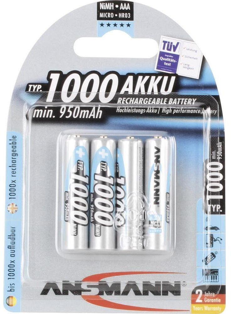 Аккумулятор Ansmann 4xAAA 1000 mAh