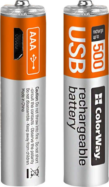 Аккумулятор ColorWay 2xAAA 400 mAh micro USB (CW-UBAAA-01)