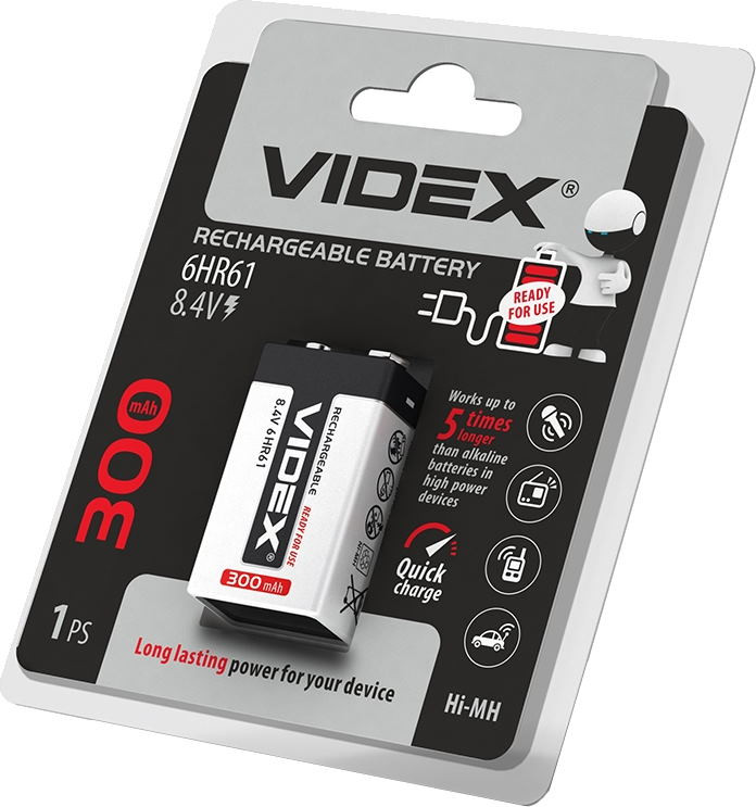 Аккумулятор Крона Videx 1xKrona 300 mAh (24477)