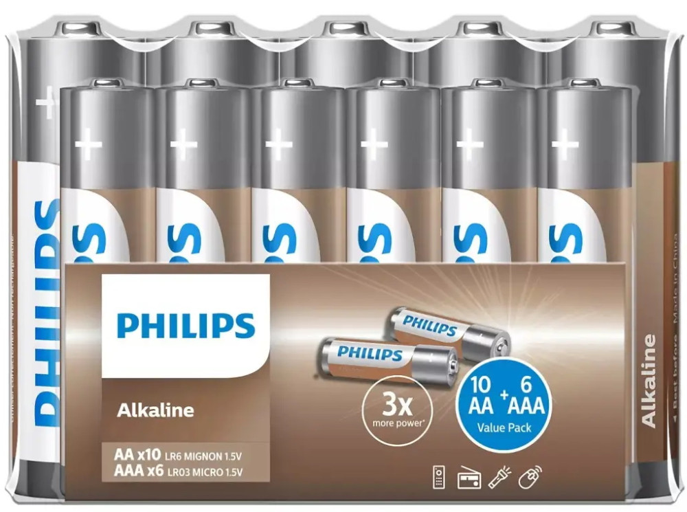 Акумулятор / батарейка Philips Entry Alkaline 10xAA 6xAAA (LR036A16F/10)