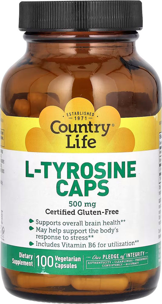 Тирозин Country Life L-Tyrosine Caps 500 mg 100 cap