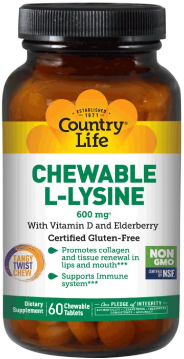 Лизин Country Life Chewable L-Lysine 600 mg 60 tab