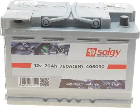 Автоакумулятор Solgy AGM Start-Stop 6CT-70R (406030)