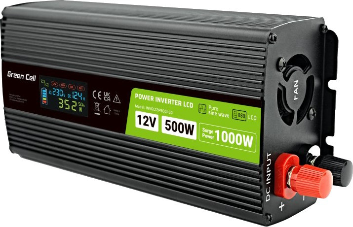 Автомобільний інвертор Green Cell Power Inverter LCD 12V to 500W/1000W Pure Sine