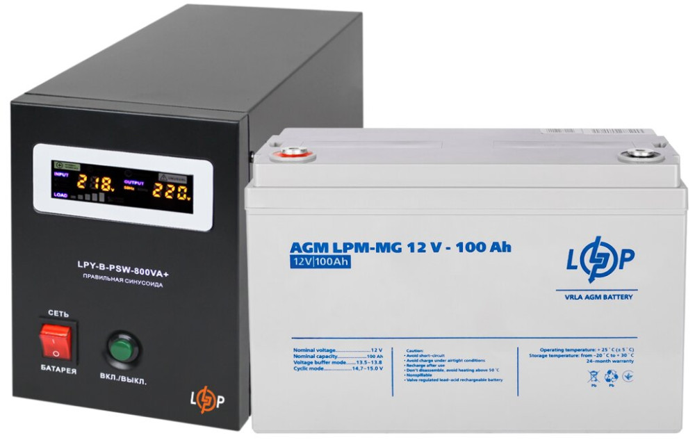 ДБЖ Logicpower LPY-B-PSW-800VA Plus LPM-MG 12V 100 Ah 800 ВА Агод AGM