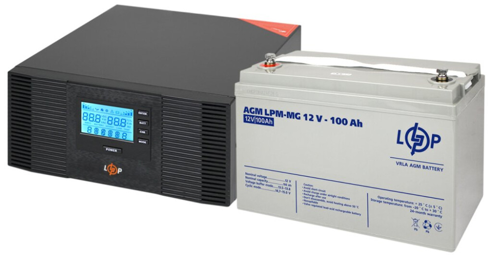 ДБЖ Logicpower LPM-PSW-1500VA 12V LPM-MG 100 Ah 1500 ВА Агод AGM