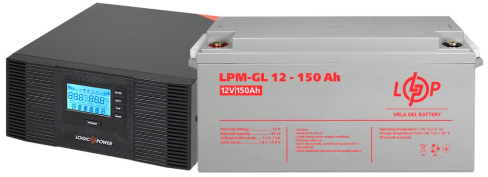 ДБЖ Logicpower LPM-PSW-1500VA 12V LPM-GL 150 Ah 1500 ВА Агод GEL