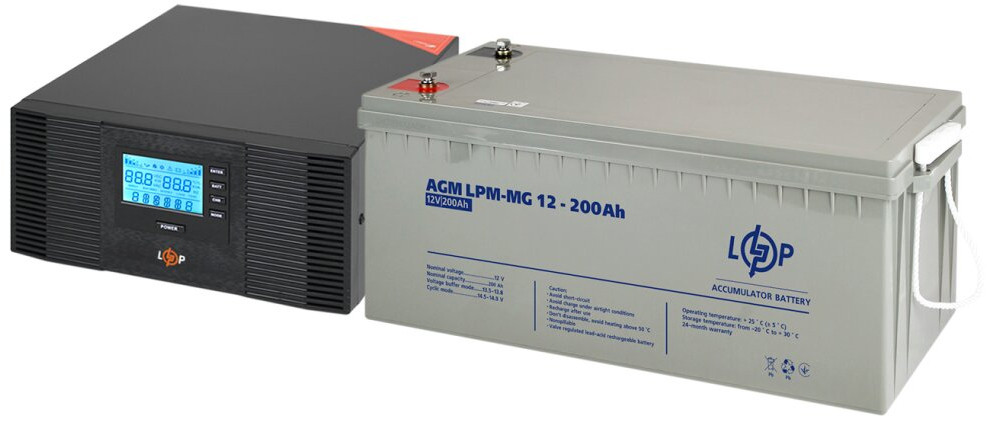 ДБЖ Logicpower LPM-PSW-1500VA 12V LPM-MG 200 Ah 1500 ВА Агод AGM