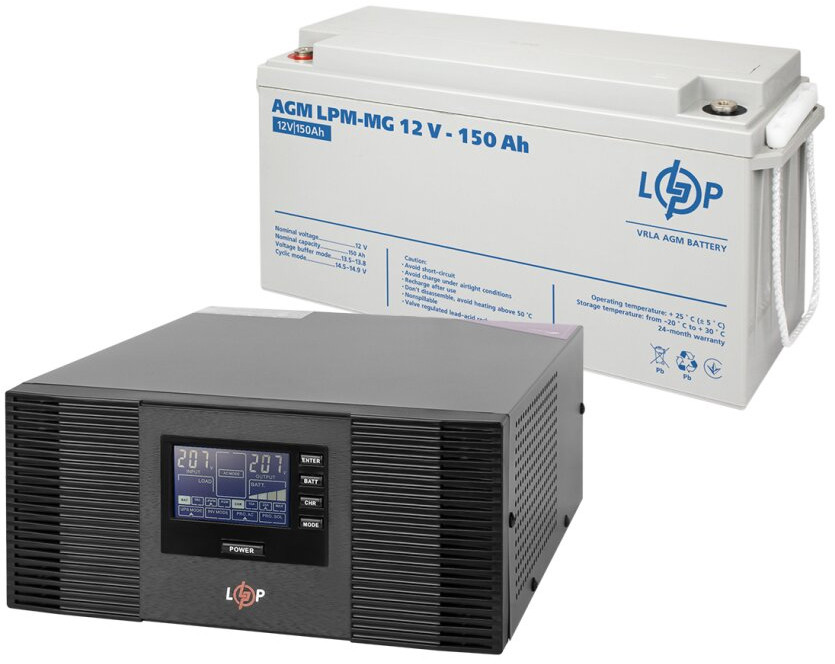 ДБЖ Logicpower LPM-PSW-1500VA 12V LPM-MG 150 Ah 1500 ВА Агод AGM