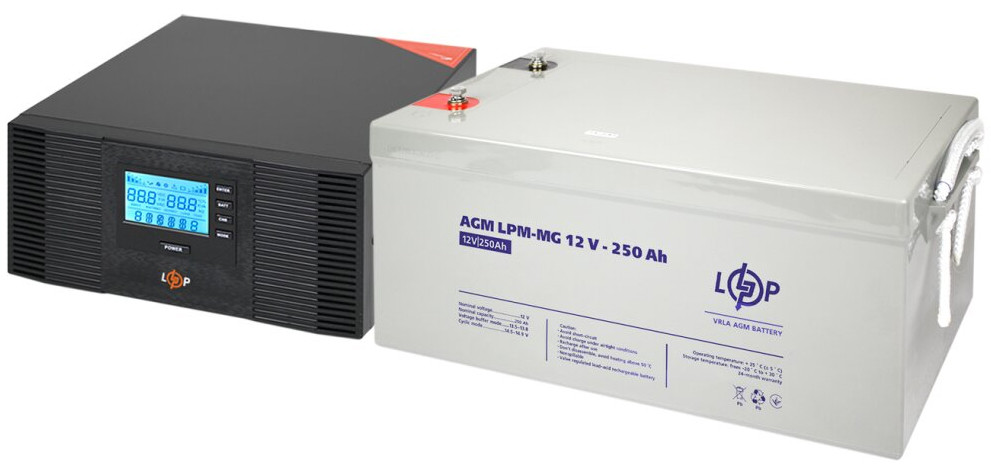 ДБЖ Logicpower LPM-PSW-1500VA 12V LPM-MG 250 Ah 1500 ВА Агод AGM