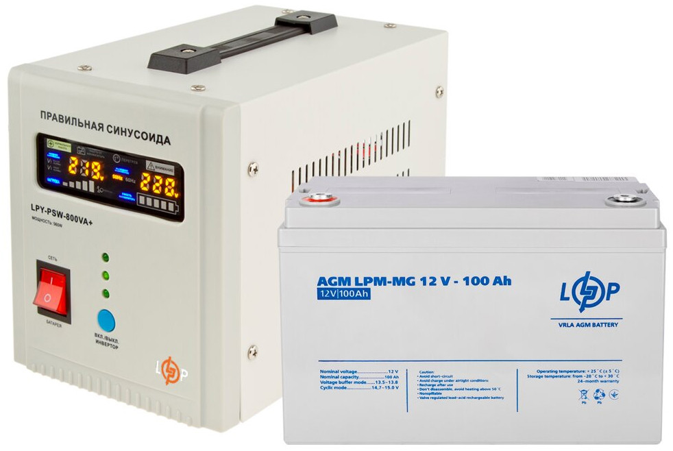 ДБЖ Logicpower LPY-PSW-800VA Plus LPM-MG 12V 100 Ah 800 ВА Агод AGM