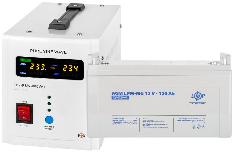 ДБЖ Logicpower LPY-PSW-800VA Plus LPM-MG 12V 120 Ah 800 ВА Агод AGM