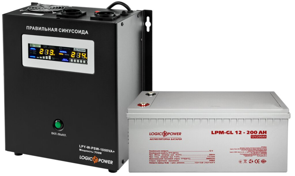 ДБЖ Logicpower LPY-W-PSW-1000VA Plus LPM-GL 12V 200 Ah 1000 ВА Агод GEL