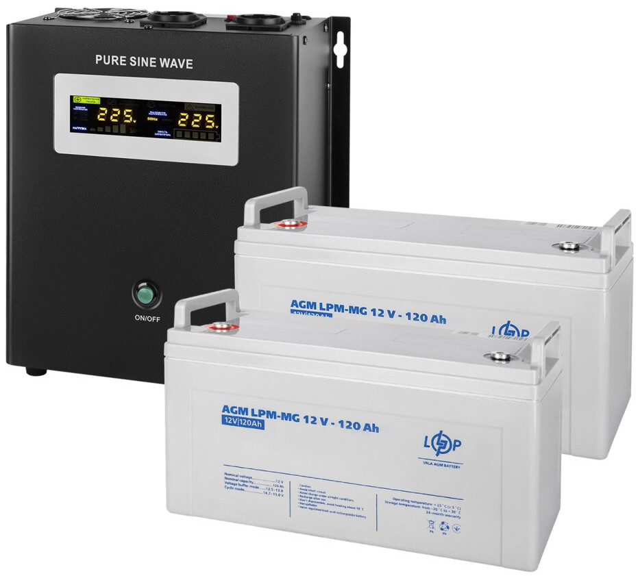 ДБЖ Logicpower LPY-W-PSW-1500VA Plus 2 x LPM-MG 12V 120 Ah 1500 ВА 240 Агод AGM