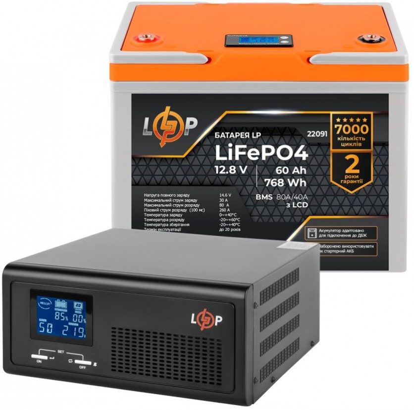 ДБЖ Logicpower LPE-B-PSW-1000VA Plus LP LiFePO4 LCD 12V 60 Ah 1000 ВА Агод