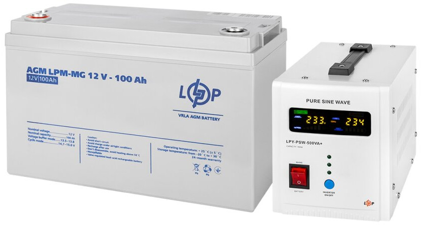 ДБЖ Logicpower LPY-PSW-500VA Plus LPM-MG 12V 100 Ah 500 ВА Агод AGM