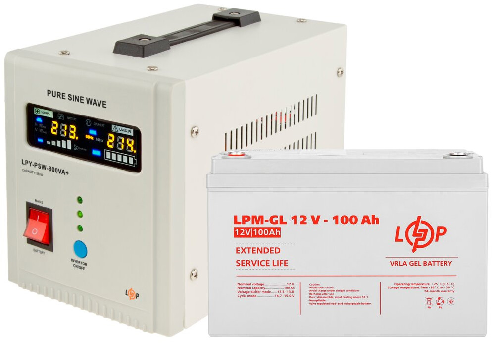 ДБЖ Logicpower LPY-PSW-800VA Plus LPM-GL 12V 100 Ah 800 ВА Агод GEL
