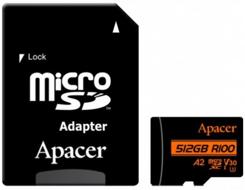Карта памяти Apacer microSDXC UHS-I U3 V30 A2 512 ГБ (AP512GMCSX10U8-R)