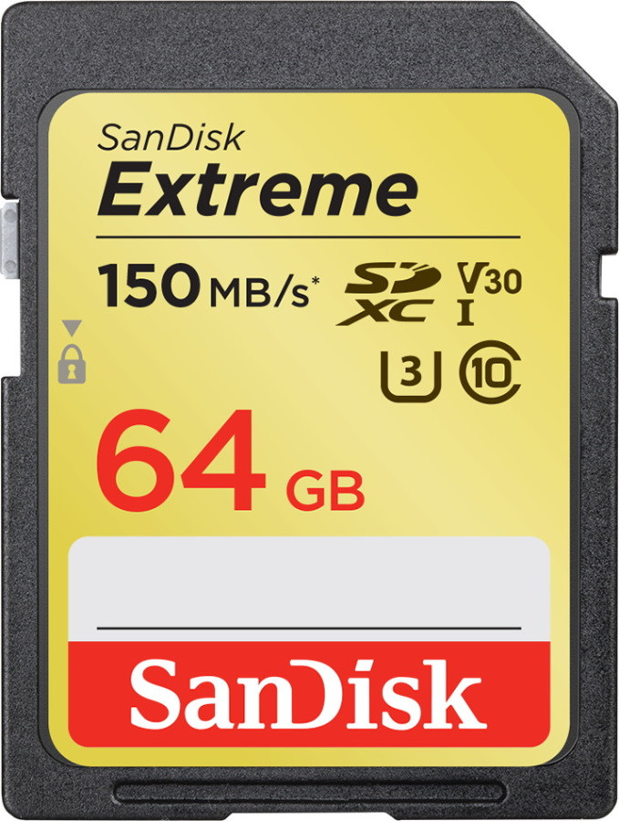 Карта памяти SanDisk Extreme SDXC Class 10 UHS-I U3 150MB/s 64 ГБ (SDSDXV6-064G-GNCIN)