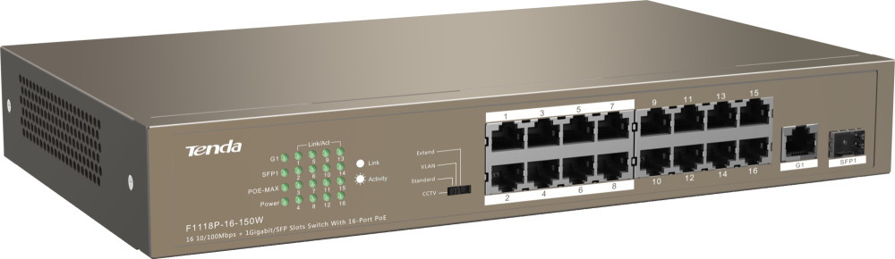 Коммутатор Tenda TEF1118P-16-150W