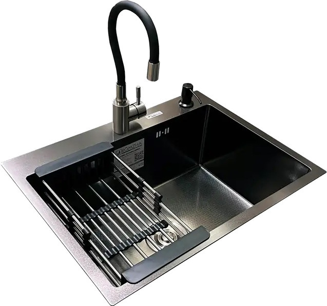 Набор мойка и смеситель Romzha Arta Carbon U-550 C RO41156 600x450