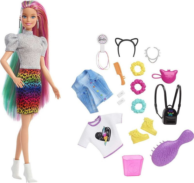 Кукла Barbie Leopard Rainbow Hair Doll GRN81