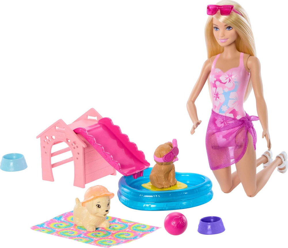 Кукла Barbie Puppy Pool Party JBF35
