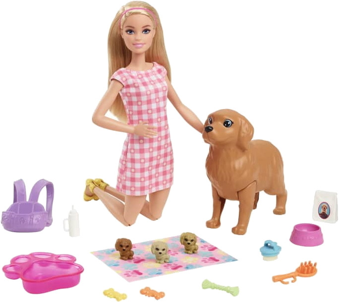 Лялька Barbie Doll And Newborn Pups Playset With Dog HCK75