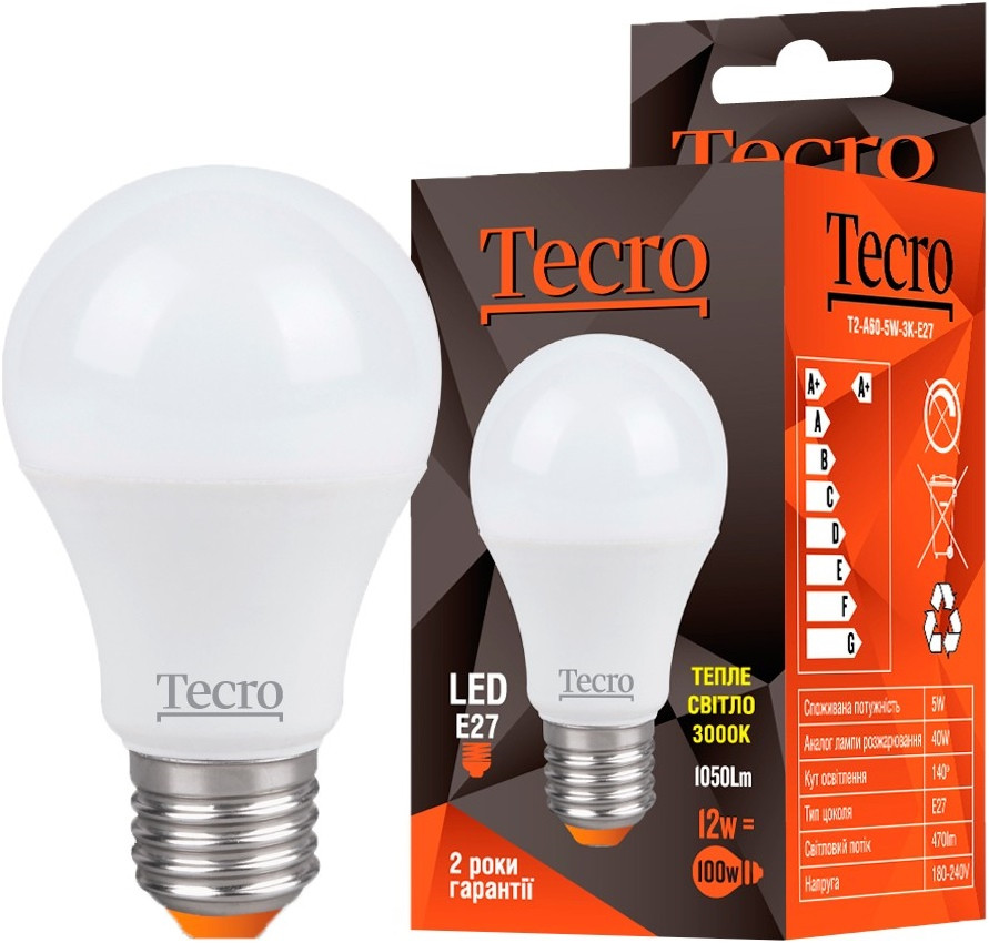 Лампочка Tecro TL A60 12W 3000K E27