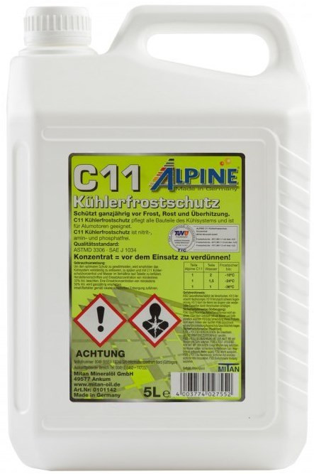 Охлаждающая жидкость Alpine Kuhlerfrostschutz C11 Green 5 л (1145G-5)
