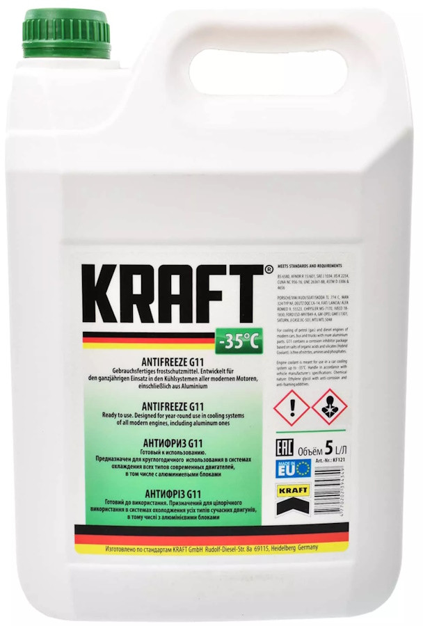 Охолоджувальна рідина Kraft Antifreeze -35 G11 Green 5 л (KF121)