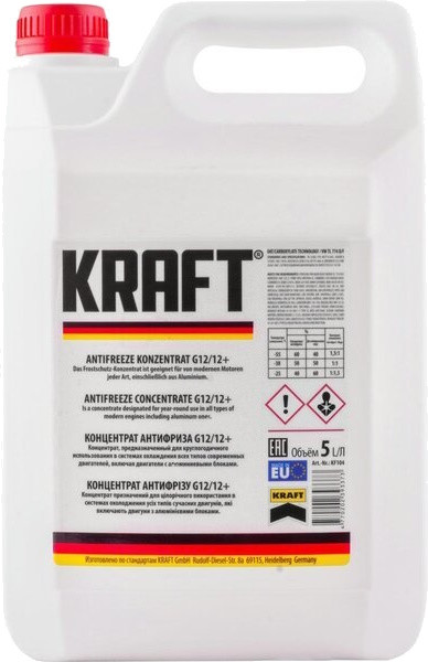 Охолоджувальна рідина Kraft Antifreeze Concentrate G12/G12 Red 5 л (KF104)