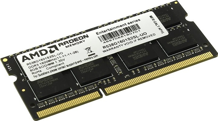 Оперативная память AMD Value Edition SO-DIMM DDR3 1x8Gb R538G1601S2SL-UO