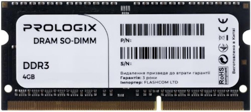 Оперативна память PrologiX SO-DIMM DDR3 1x4Gb PRO4GB1600D3S