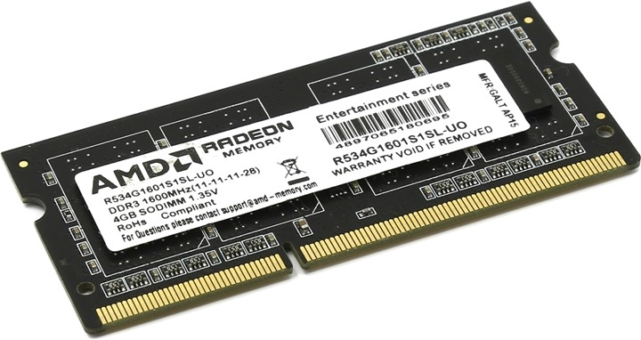 Оперативна память AMD Value Edition SO-DIMM DDR3 1x4Gb R534G1601S1SL-UO