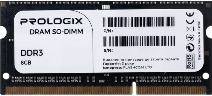 Оперативна память PrologiX SO-DIMM DDR3 1x8Gb PRO8GB1600D3S