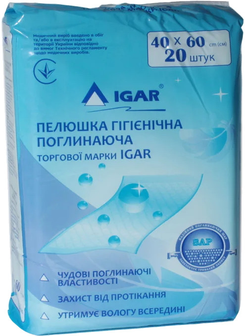 Пелюшки IGAR Underpads 40x60 / 20 pcs