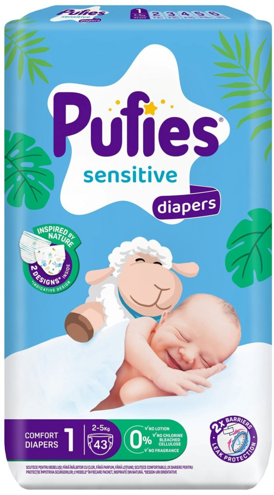 Подгузники Pufies Sensitive Nature 1 / 43 pcs