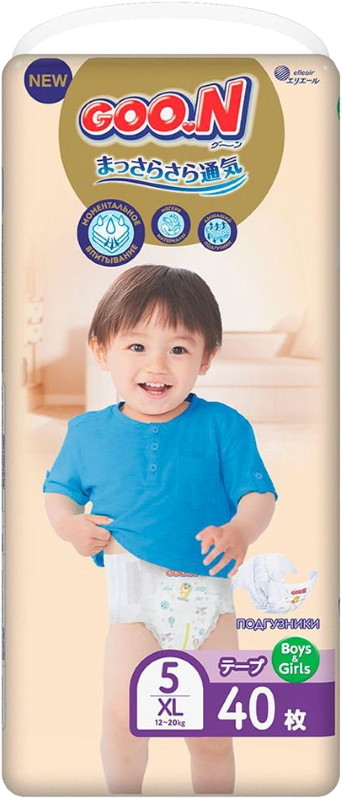 Подгузники Goo.N Premium Soft Diapers XL / 40 pcs