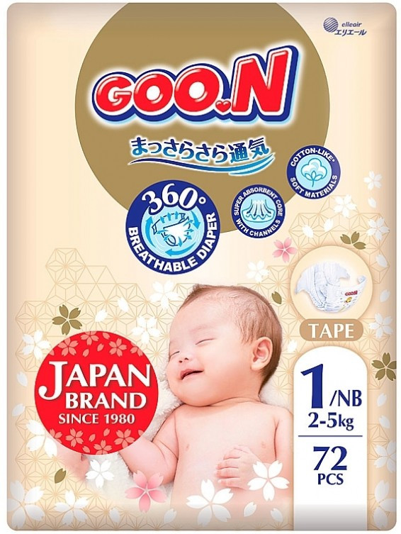 Підгузки Goo.N Premium NB / 72 pcs