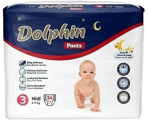 Подгузники-трусики Dolphin Pants Midi 3 / 34 pcs